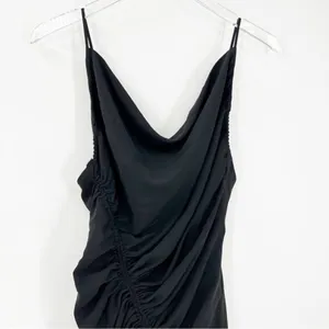NEW Abercrombie & Fitch Satin Effect Ruched Midi Dress Women's‎ SP Black Party thumbnail 5