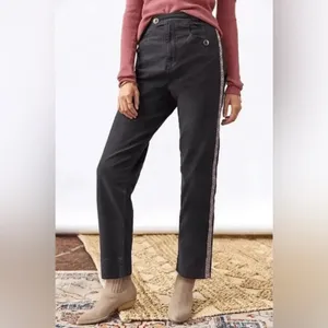 Anthropologie Embroidered Side Stripe‎ Black ankle pants Size 0 boho high rise thumbnail 2