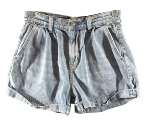 343 | American Eagle Mom Short Light Wash‎ High Rise Pleated Cuffed Denim Size 0 thumbnail 1