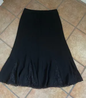 Black A-Line Skirt with Lace Inset Panels thumbnail 1
