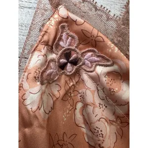 New Free People Intimately Peach/Pink Embroidered Satin Sleep Cami Large Lacey thumbnail 3
