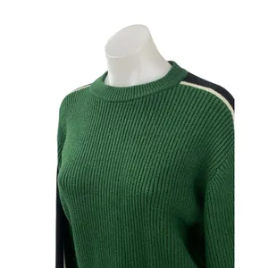 Zara Green Ribbed Crew Neck Shoulder Stripe Long Sleeve Sweatshirt Sweater Top M thumbnail 2