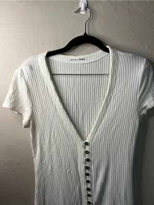 Reformation Ryder Ribbed Cream Mother of Pearl Button Front Mini Dress thumbnail 3