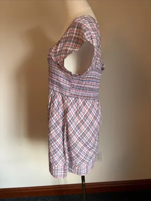 A Pea in the Pod Pink & Cream Plaid Smocked Square-Neck Tunic thumbnail 3