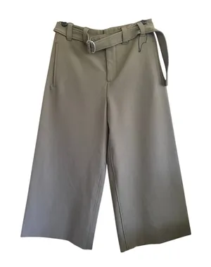 Zara Cropped Olive Belted Culotte Trousers Size Small thumbnail 1