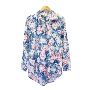 Sundance Top Watercolor Floral Cotton Tunic Pink Blue White Women's Size Medium thumbnail 2