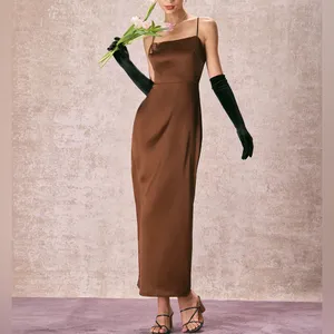 Rihoas Coffee Satin Slip Maxi Dress thumbnail 4