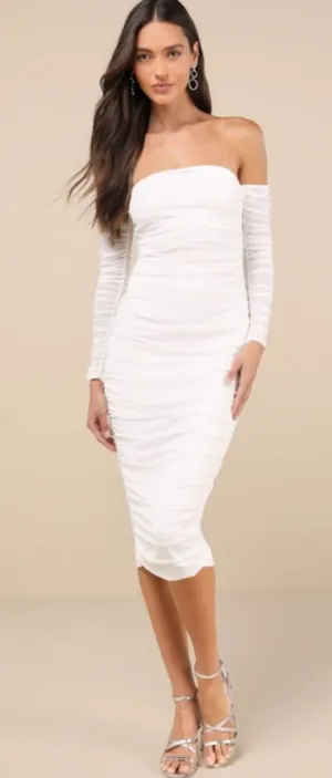 LULUS Bridal Bachelorette Engagement Bridal Shower Sexy Bodycon Mesh Midi Dress thumbnail 1