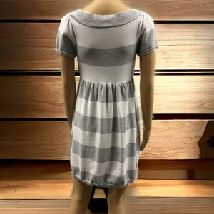 Pink Rose Premium Quality Grey White Striped Short Sleeve Knit Mini Dress Large thumbnail 10