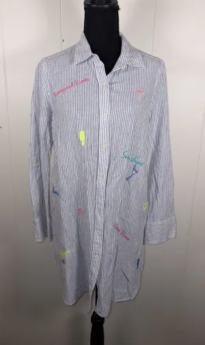 Vineyard Vines Linen Bahamas Icon Beach Cover Up Dress‎ Embroidered Woman Size 6 thumbnail 1