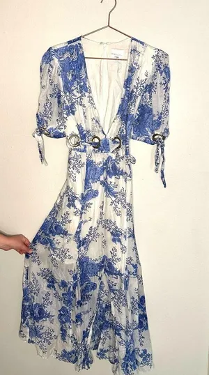 Alice McCALL Only Everything Midi Dress 4 Floral Plunge Neck Grommet Silk Blend thumbnail 4