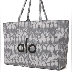 NWT Alo Yoga Shopper Tote Bag Tie Dye Oversized Heavy Duty Canvas Grey/Black thumbnail 11