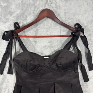 Hyacinth House Black Bustier Pleated Ophelia Top Tie Shoulder Size L thumbnail 3