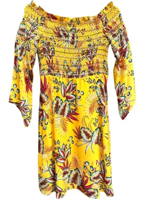 EUC Anthropologie FARM Rio Bria Smocked Yellow Floral Dress Size Small thumbnail 1