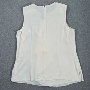 St. John Ruffle Sleeveless Blouse Women's Large Ivory Round Neck Zipper Career thumbnail 7