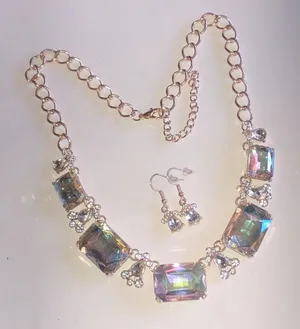 Gold Tone Aurora Crystal Statement Necklace and Earring Set thumbnail 1