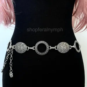 Silver Y2K Textured Oval Open Ring Chain Belt, Fits 27 to 44 Inches, X7GA1364 thumbnail 1