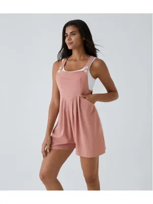 Halara Pockets Waffle Casual Short Overalls Size S (oversized) Muted Pink thumbnail 5