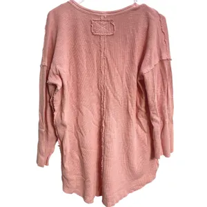 Free People We The Free Thermal Top XL Pink Oversized Boho Waffle Knit Tunic thumbnail 2