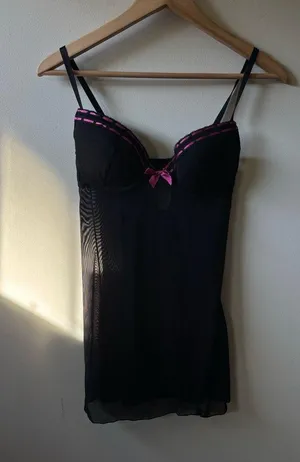 Black and Pink Mesh Padded Lingerie Top thumbnail 1