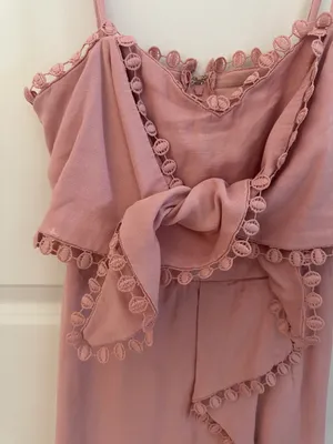 Francesca's Pink Ruffle Wrap Romper thumbnail 6