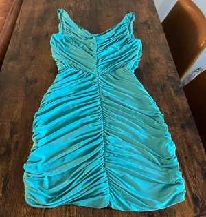 Turquoise blue/green ruched dress Blue thumbnail 1