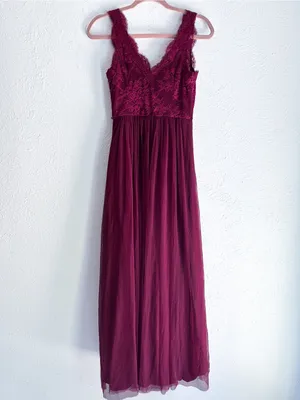Anthropologie BHLDN Samantha Lace Dress Maroon Sz 2 Hemmed thumbnail 7
