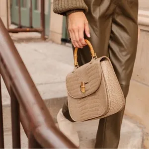 Fawn Design The Bamboo Shoulder Bag in Latte Faux Croc Purse Limited Edition NEW thumbnail 5