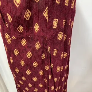 Vintage Rabbit Rabbit Rabbit Rayon Slip‎ Dress Womens M USA Made Maroon Gold thumbnail 8