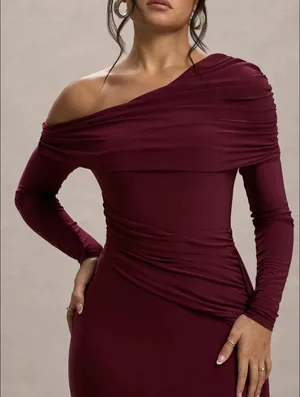 Club L London Maxi Dress Burgundy Red thumbnail 3