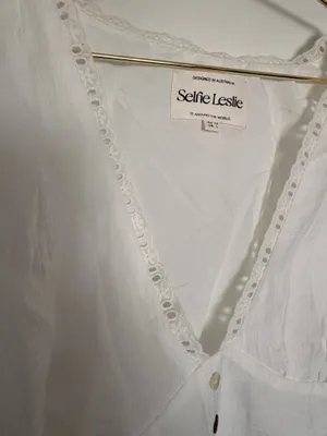 Selfie Leslie Azura Scalloped White Lace Trim Peplum Top thumbnail 12