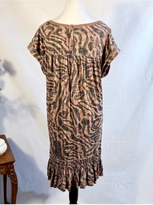 💥Anthropologie Daily Practice Tiger Zebra Ruffle Hem Tunic Mini Dress Sz S🧡 thumbnail 6