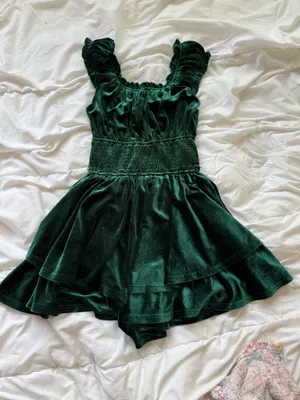 Urban Outfitters emerald green velvet romper thumbnail 1