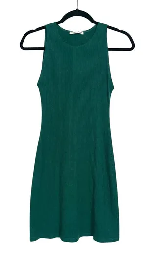 Reformation Jeans Kris Ribbed Knit Sleeveless Green Mini Dress SMALL thumbnail 1