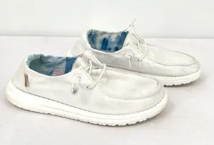 HEY DUDE Wendy Silk Moon White Canvas Slip-On Loafers Women’s 7 thumbnail 1