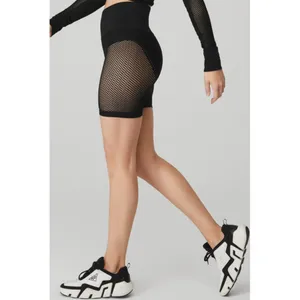 Alo Seamless High-Waist Limitless Open Air Shorts Black Edgy Sheer Mesh Cut-Outs thumbnail 3