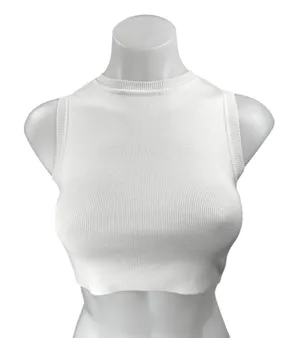 Zara Women's White Knit Crew Neck Sleeveless Crop Sweater Vest Top Size S thumbnail 1