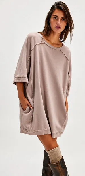 Free People We The Free Mari Muscle Sweatshirt Dress Size Medium in Dusty Plum thumbnail 1