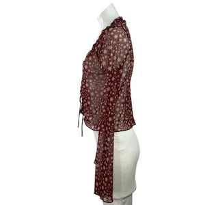Free People Marne Purple Mesh Sheer Star Ruffles Long Sleeve Crop Cardigan Top M thumbnail 2