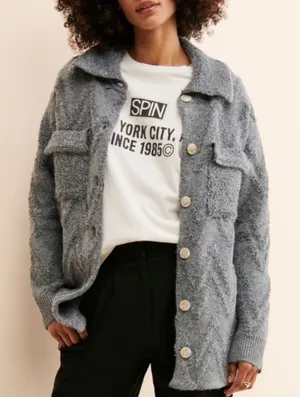 Anthropologie Knit Sweater Coat Shacket in Gray Size Medium Jacket thumbnail 1