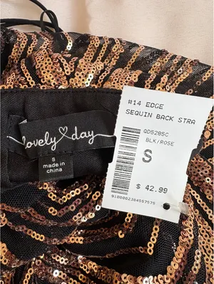 Lovely Day Women's Black and Rose Sequin Mini Dress with Strappy Open Back, Size thumbnail 5