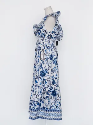 Adrianna Papell -‎ Toile Inspired Floral Cotton Ruffle Midi Dress thumbnail 7