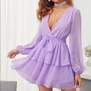 ✨HP✨Plunging Neck Double Layer Hem Swiss Dot Dress✨ thumbnail 6