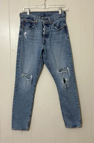 Levi’s 501 Original High Rise Distressed Button Fly Jeans Light Wash Size 25 thumbnail 1