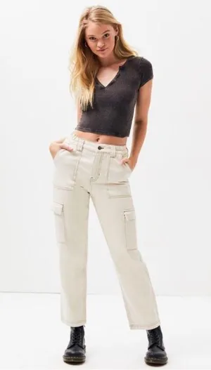 Women’s Pacsun Cream Cargo Pants thumbnail 2