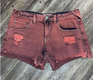 Free People Red Boho Hippie Grunge Emo Goth Distressed Cut Off Y2K Denim Short‎ thumbnail 1
