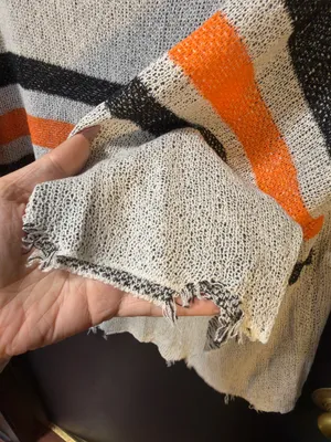 POL Cream Distressed Knit Pullover with Orange & Black Sleeve Stripes thumbnail 5