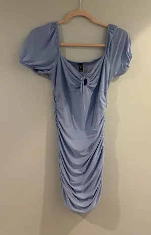 Windsor Periwinkle Ruched Puff-Sleeve Mini Dress thumbnail 1