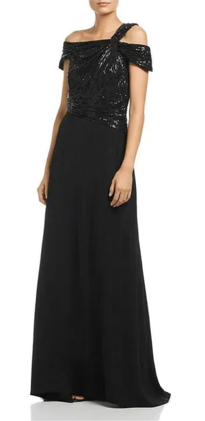 Tadashi Shoji Vesta Black Sequin Bodice Maxi Dress Size 6 thumbnail 1