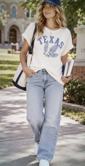 We The Free Texas Blubonet Graphic Tee Ivory Cotton Oversized Collegiate Relaxed thumbnail 1